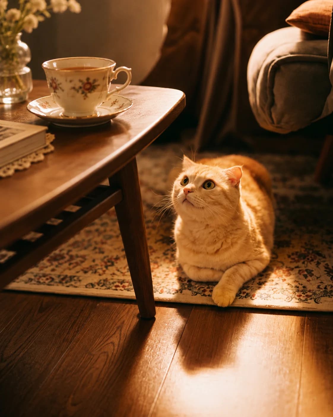 窓辺の光の中でくつろぐ猫